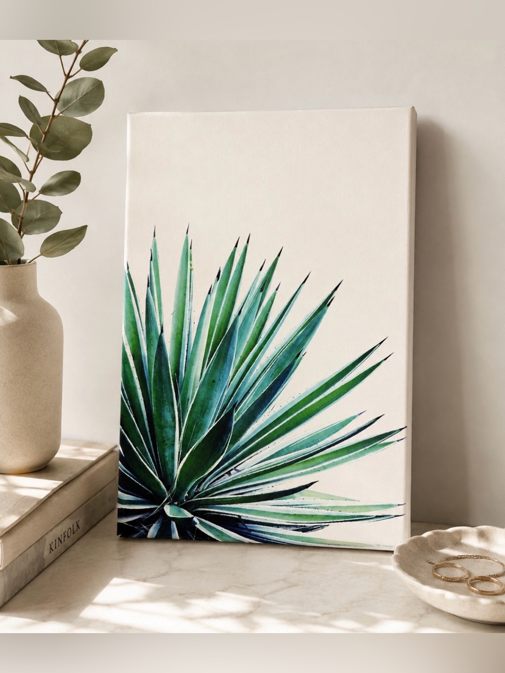 ICANVAS • Teal/Green Agave Succulent Botancial Canvas Print Art, 12" x 18"